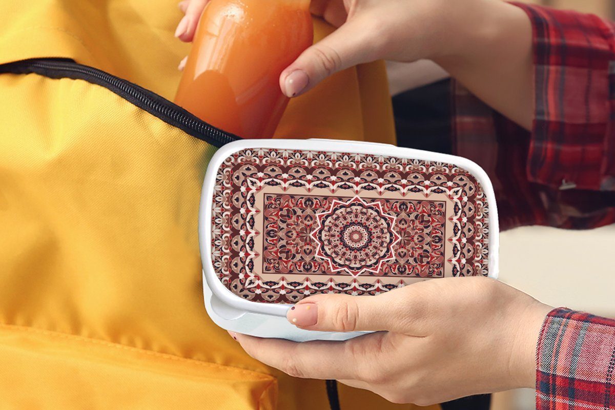 Rot, Mandala Brotdose, - Persische Jungs Kinder Brotbox Lunchbox (2-tlg), - Teppiche - MuchoWow für für und Mädchen Kunststoff, weiß Teppiche und Erwachsene,