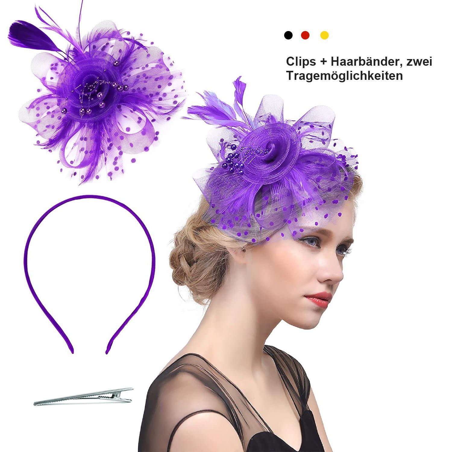 lila Karneval mit Kopfschmuck Charming Hut Federn, Cocktail Hut MAGICSHE Hochzeit Halloween Haarspange