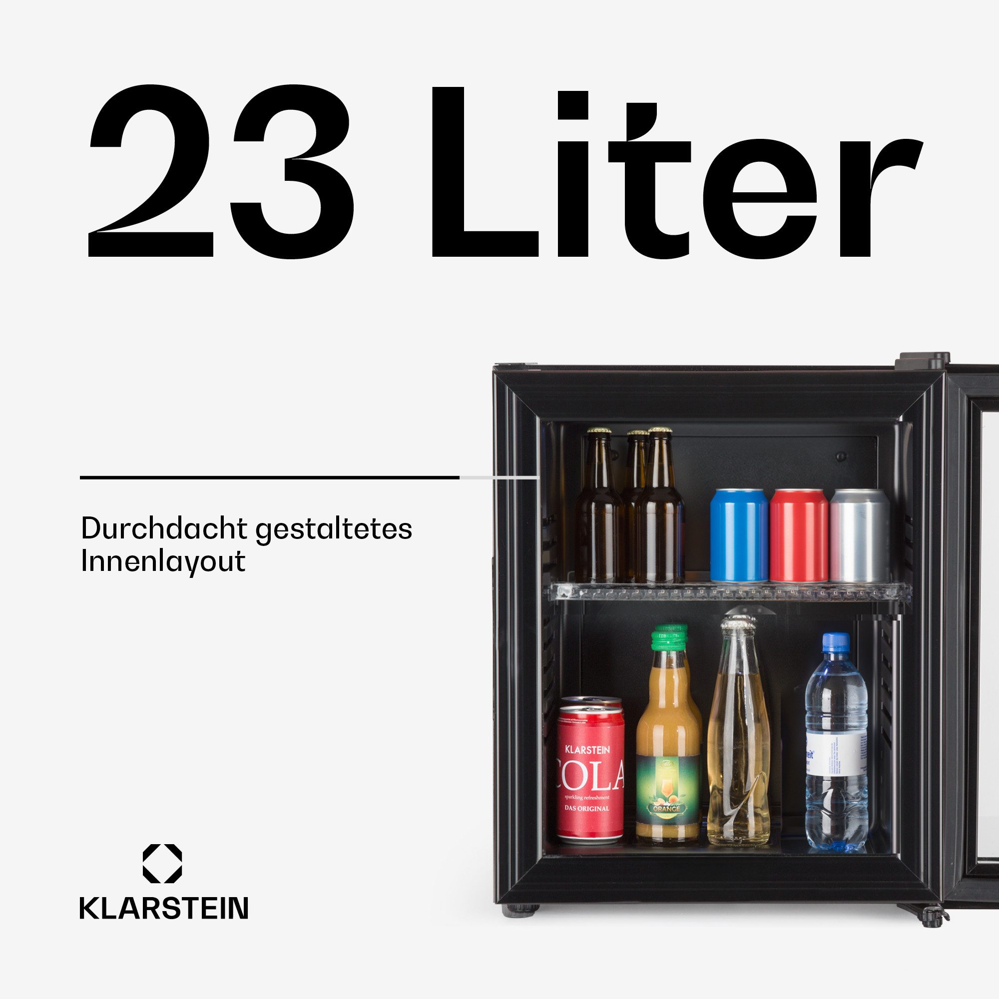 Klarstein Table Top Kühlschrank Brooklyn 24 Mini-Kühlschrank 23L Glastür LED 12-18°C versetzbar 10032778, 47.5 cm hoch, 38 cm breit, Hausbar Minikühlschrank ohne Gefrierfach Glastür klein Kühlschrank