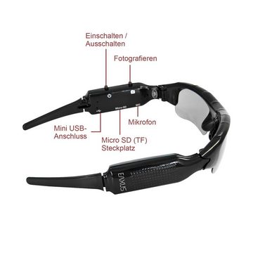 EAXUS Action Videobrille/Spionbrille/Kamerabrille Überwachungskamera (Innenbereich, Außenbereich, inkl. Brillenetui und Brillentuch, Sonnenbrille mit versteckter Mini Kamera, Actionkamera)