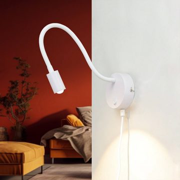 Licht-Erlebnisse Wandleuchte LAGOS, LED, Warmweiß, LED Leselampe Kabel Stecker Wandleuchte Weiß