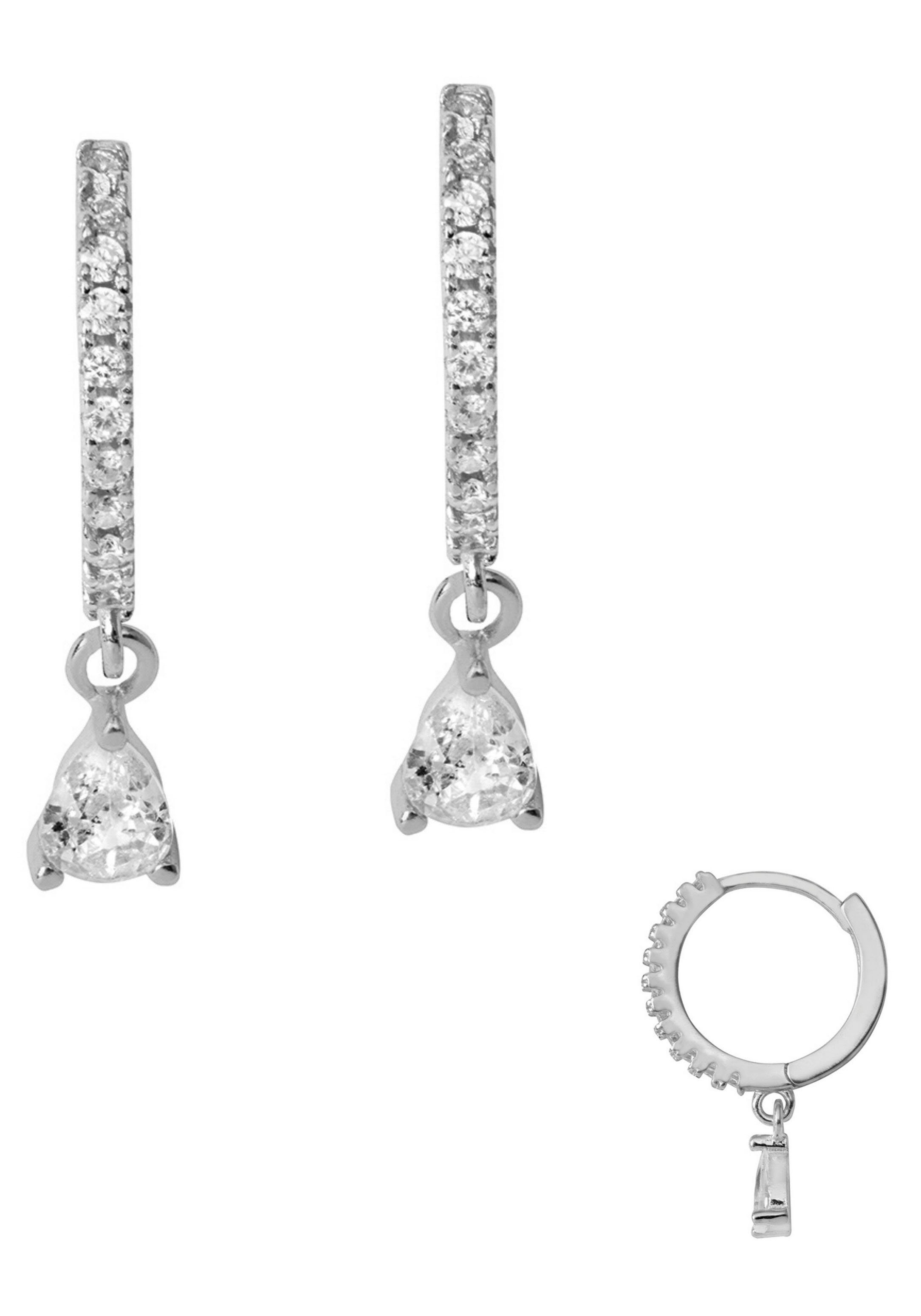 Paar Creolen Schmuck Geschenk Silber 925 Glitzercreolen Solitär