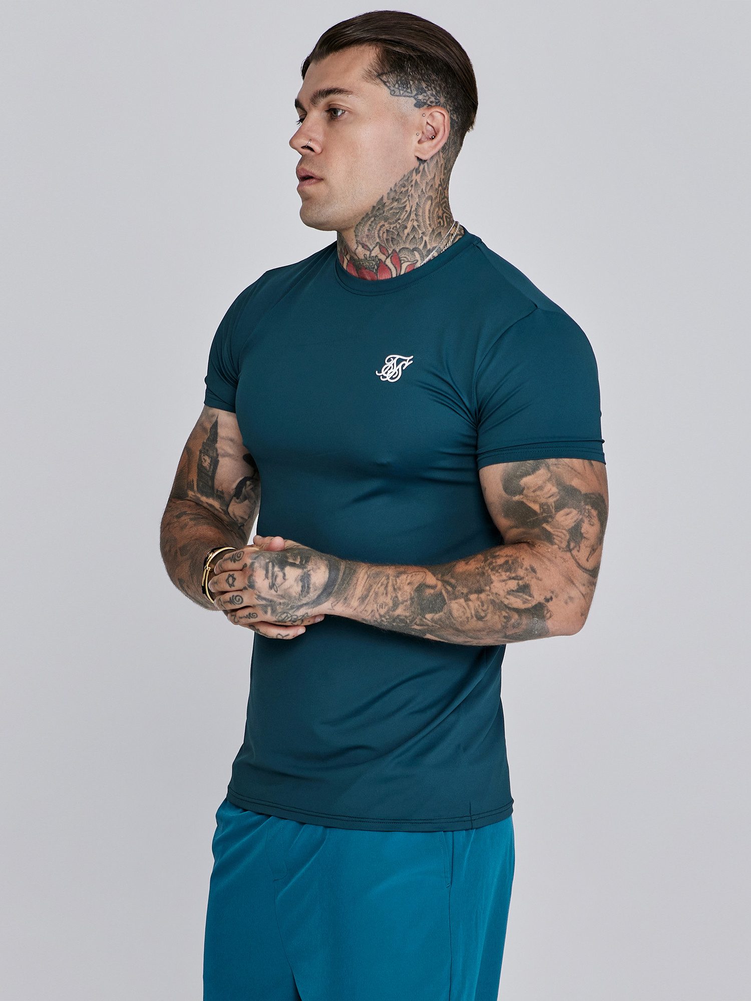 Siksilk T-Shirt SikSilk Herren Grünes Muscle Fit T-Shirt günstig online kaufen