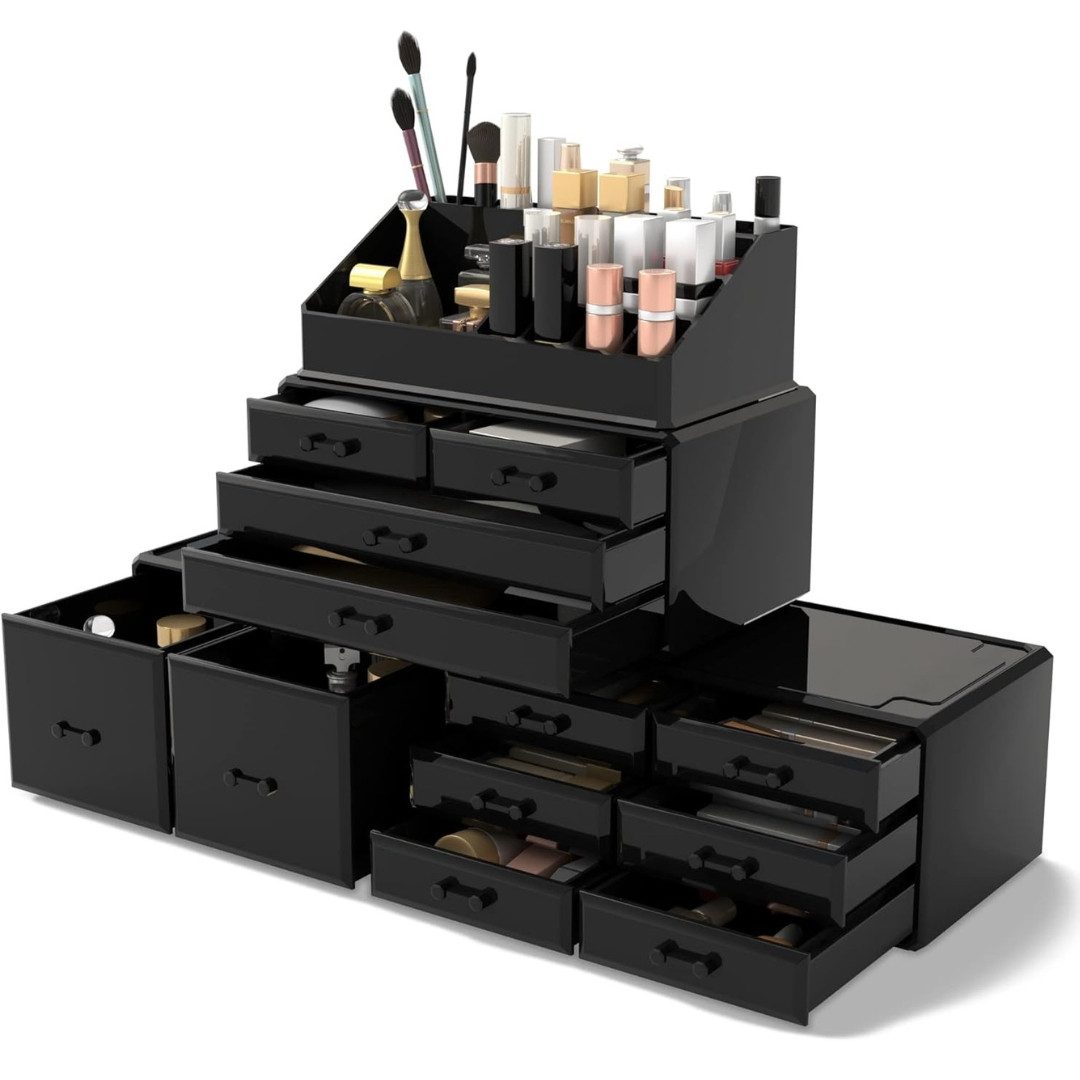 Badaccessoire-Set Makeup Organizer Schwarz 4 Lagen Große Kapazität Schminkaufbewahrung