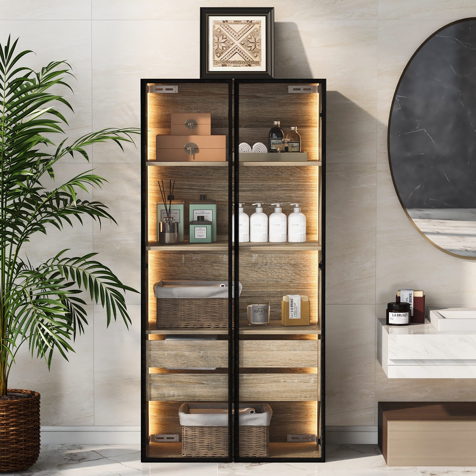 Flieks Vitrine Hochschrank mit LED-Beleuchtung und günstig online kaufen