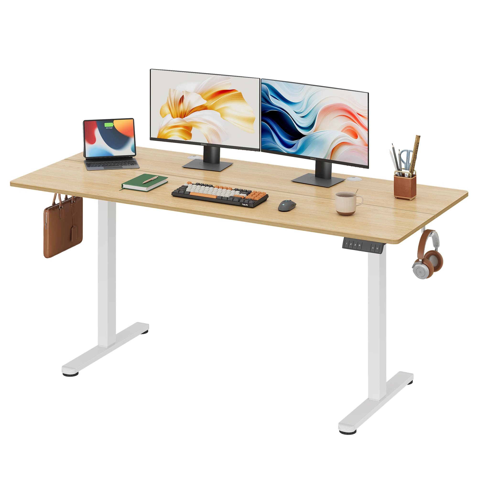 DEVAISE Schreibtisch Höhenverstellbarer Schreibtisch elektrisch 100×60 cm (Höhenverstellung 72–118 cm, Memory-Funktion für 3 Höhen, leise <50 dB, 160x70 cm 1 Tisch), Ergonomischer Computertisch für Büro, Home Office