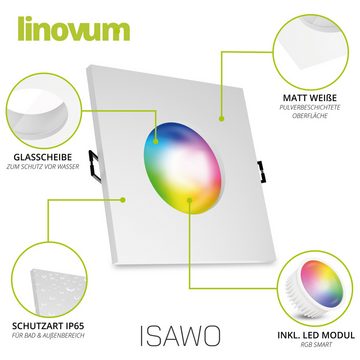 linovum LED Einbaustrahler ISAWO Einbau Deckenstrahler IP65 weiß mit smart LED Modul 5W, Leuchtmittel inklusive