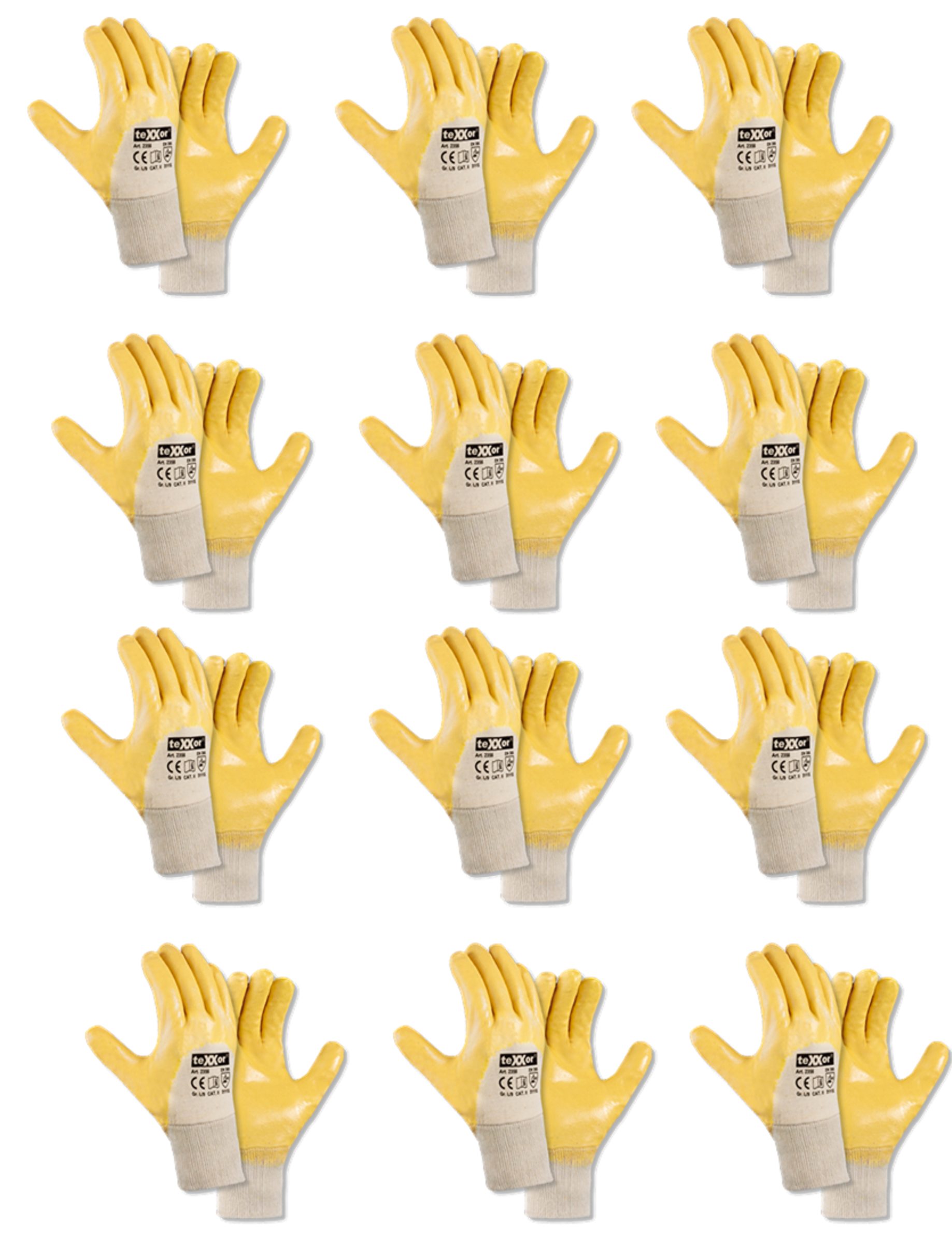 teXXor Arbeitshandschuh-Set teXXor 12 Paar 2356 Nitril-Sicherheits-Handschuhe Schutzhandschuhe, Arbeitshandschuhe, Baumwolle ¾ Nitril-Beschichtung