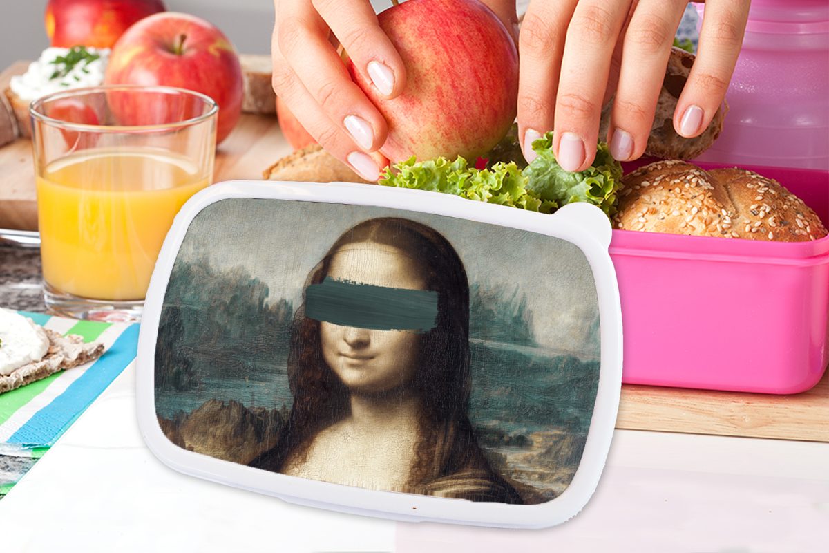 rosa Brotbox Mädchen, - (2-tlg), Gemälde, Mona Brotdose da Leonardo Snackbox, Lisa Lunchbox Kunststoff Kinder, - Kunststoff, Vinci für MuchoWow Erwachsene,