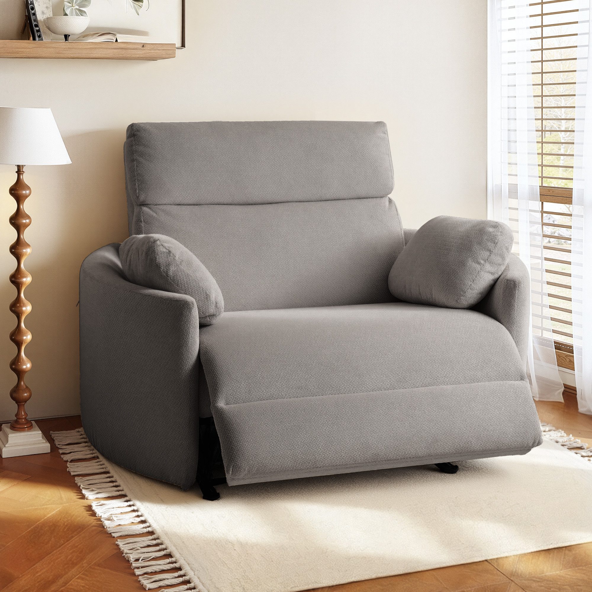 FLEXISPOT Sessel Mochi Elektrischer Relaxsessel - XXL 1,5-Sitzer mit 90 cm Sitzbreite (elektrisch verstellbar 118°–150° mit Zero-Wall-Funktion, USB & Type-C Anschluss, Anti-Quetsch-Konstruktion, Chenille-Bezug), inkl. Kuscheldecke 130×170 cm – ideal für große Personen & Haushalte