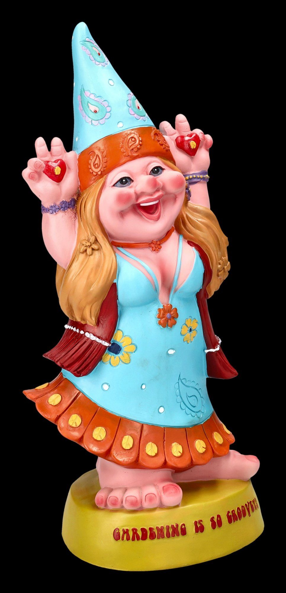 Figuren Shop GmbH Gartenzwerg Gartenzwerg Figur - Hippie Lady Groovy - Garten Dekofigur Zwergen Frau