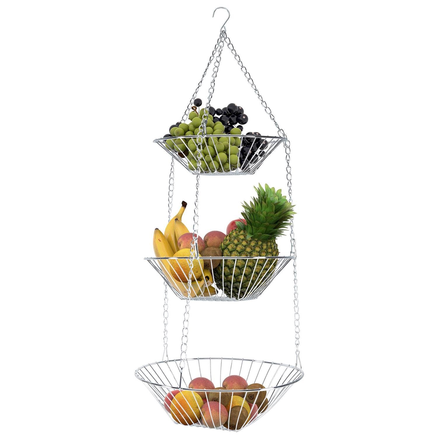 Intirilife Obstschale, Küchenampel Hängekorb für Obst und Gemüse - 3  Stockwerke, Obstkorb zum Aufhängen, 3 Etagen