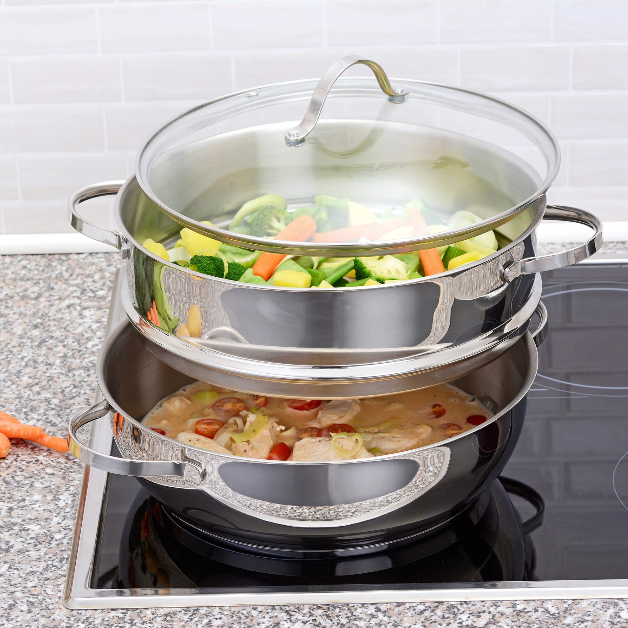 GRÄWE Universaldeckel Dampfeinsatz für Dampfgarer Ø 28 cm, Serie Pro-Line