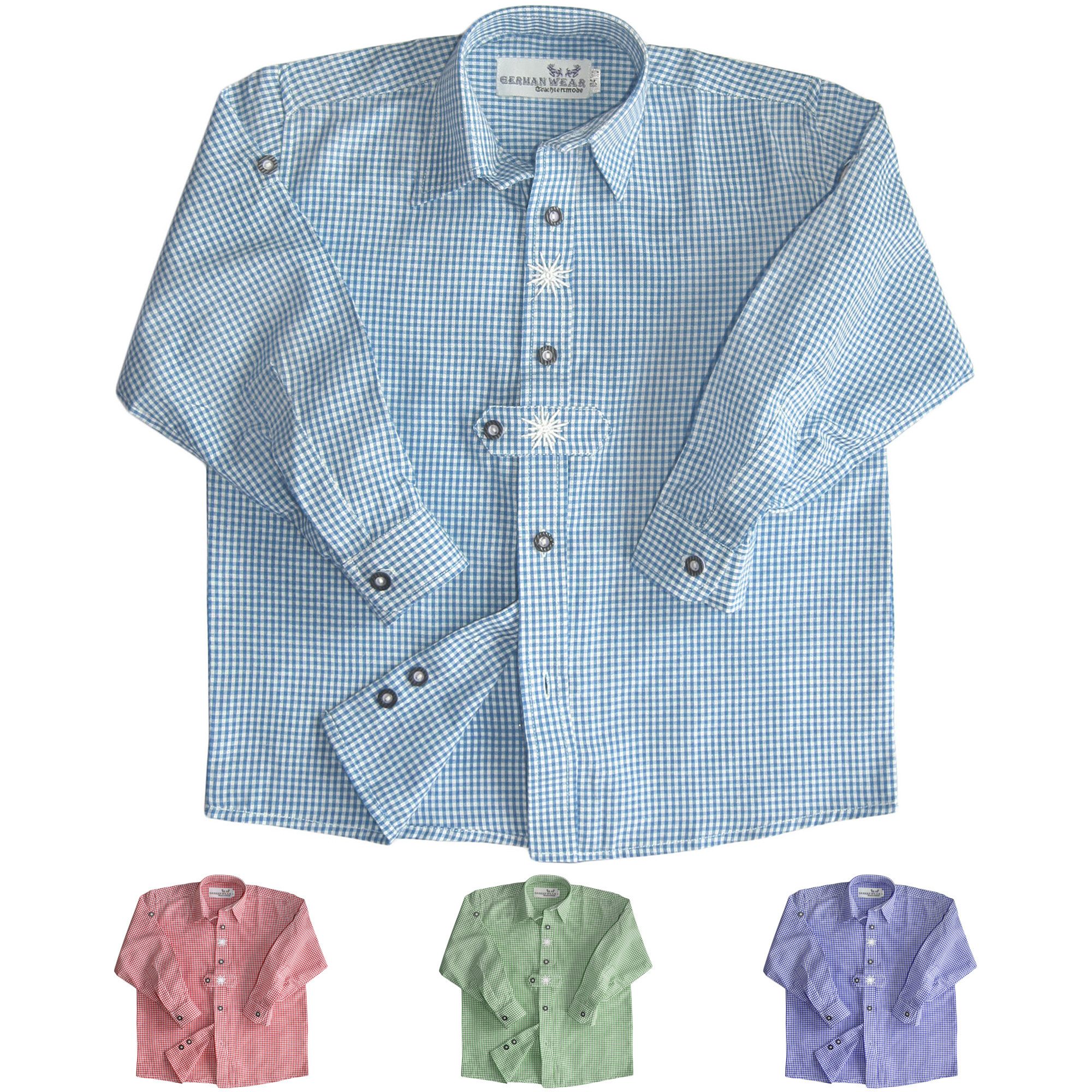 German Wear Trachtenhemd GW1223-EW Kinder Trachtenhemd für Trachtenhosen Trachtenmode mit Edelweiß karo