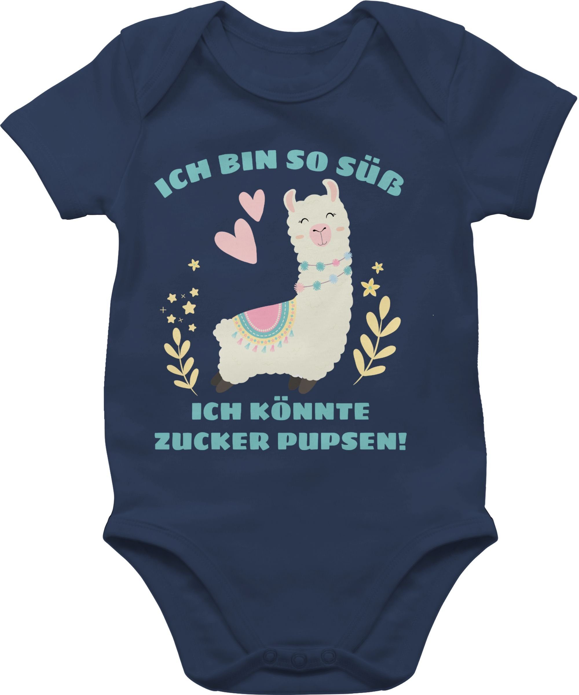 Shirtracer Shirtbody Lama Ich bin so süß ich könnte Zucker Pupsen Sprüche Baby 2 Navy Blau