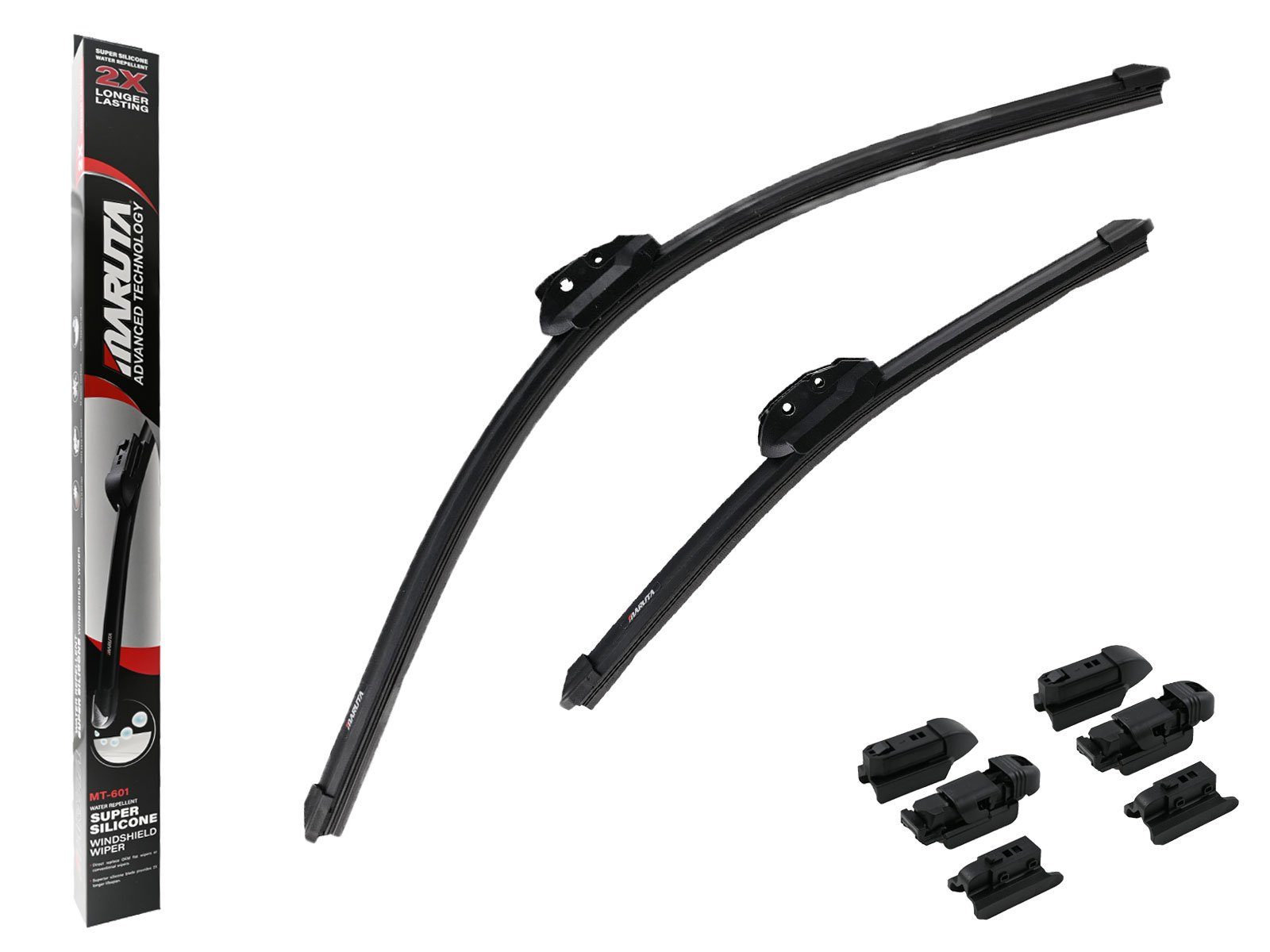 MARUTA Scheibenwischblätter MT-601, (Wischergummis aus Spezial Silikon für Perleffekt, Lotus Perl-Effekt Scheibenwischer SET 600mm / 375mm, universal, vorne), Lotus Perl-Effekt Scheibenwischer SET 600mm / 375mm, universal, vorne