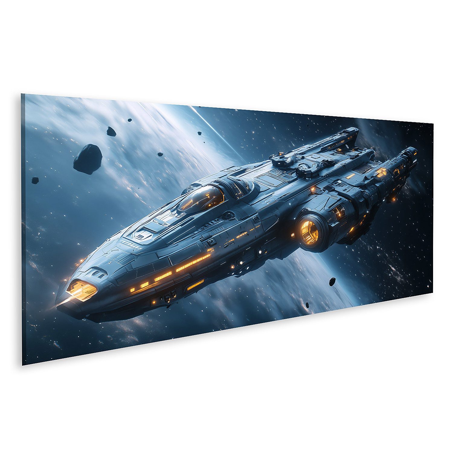 islandburner Leinwandbild Futuristisches Raumschiff schwebt im Weltraum günstig online kaufen