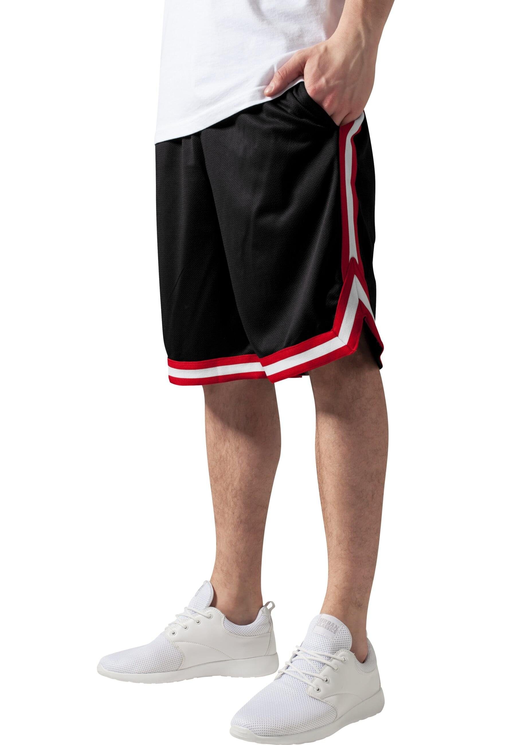 URBAN CLASSICS Stoffhose black/red/white Shorts Herren (1-tlg) Mesh Stripes