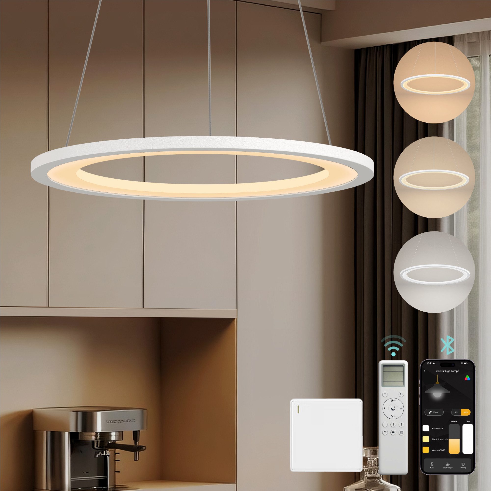 Mai & Mai Pendelleuchte Hängeleuchte pendellampe Farbtemperatur3000–6000K CRI≥95 Luvina01, LED-Pendelleuchte; mit hoher Farbwiedergabe;