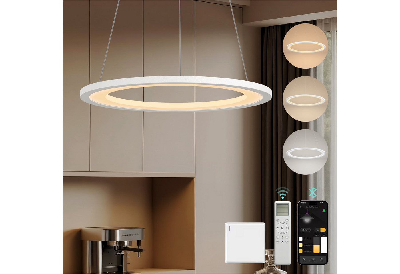 Mai & Mai Pendelleuchte Hängeleuchte pendellampe Farbtemperatur3000–6000K CRI≥95 Luvina01, LED-Pendelleuchte, mit hoher Farbwiedergabe,