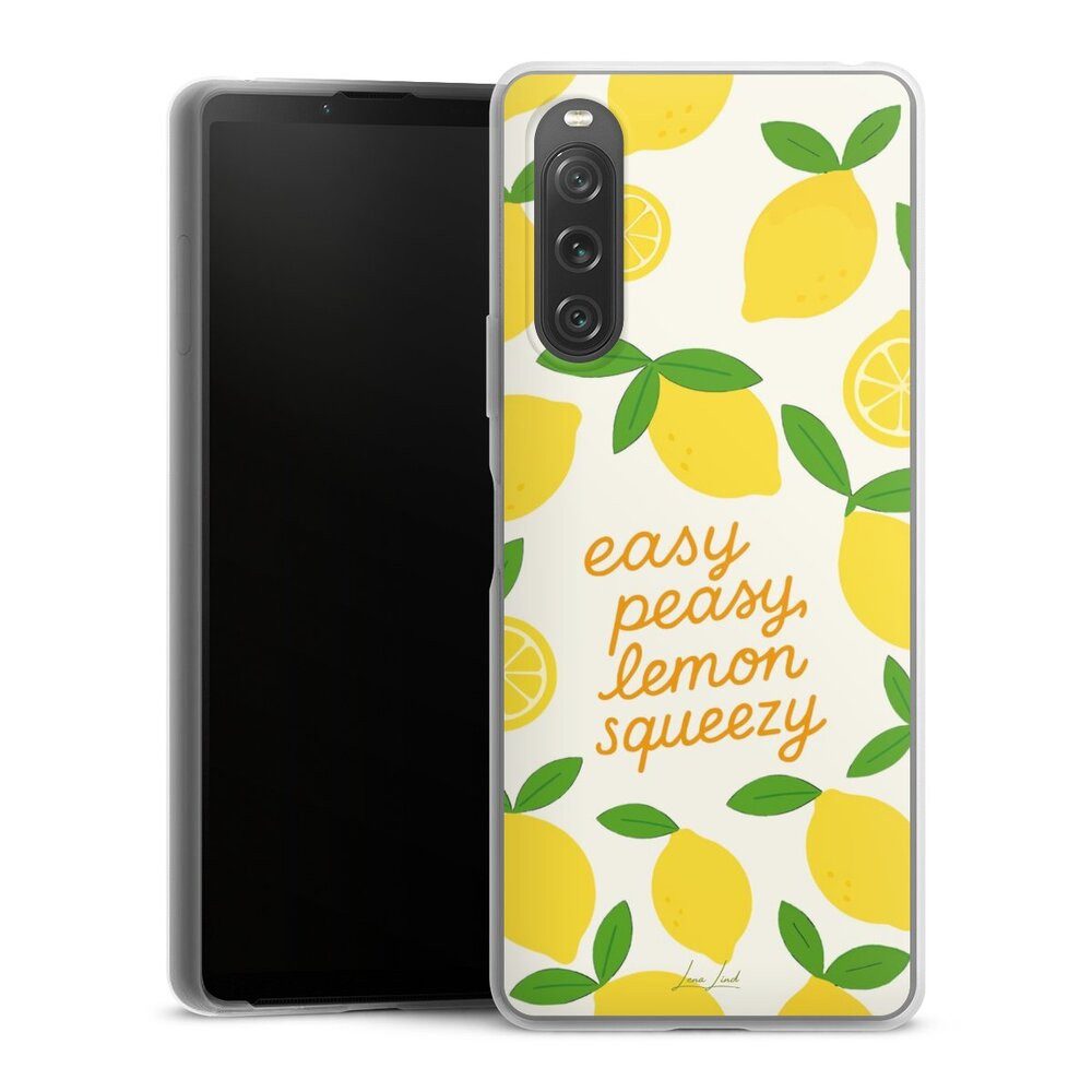 DeinDesign Handyhülle Zitrone Spruch Statement Easy Peasy Lemon Queezy, Sony Xperia 10 V Slim Case Silikon Hülle Ultra Dünn Schutzhülle