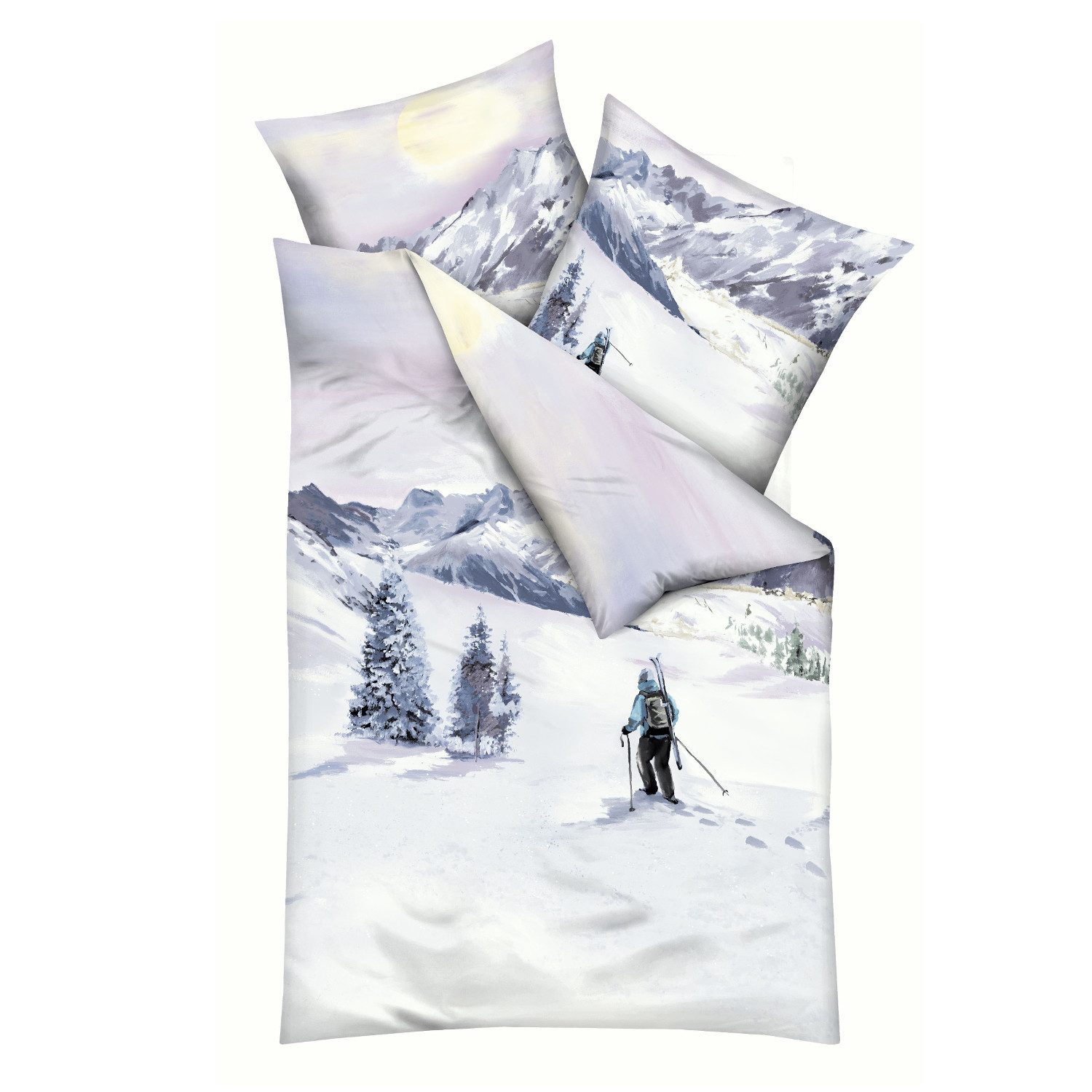 Kaeppel Bettwäsche Bettwäsche Kaeppel Biber 421-575 Winter Wanderer mauve schnee 135x200, Feinbiber, 2 teilig