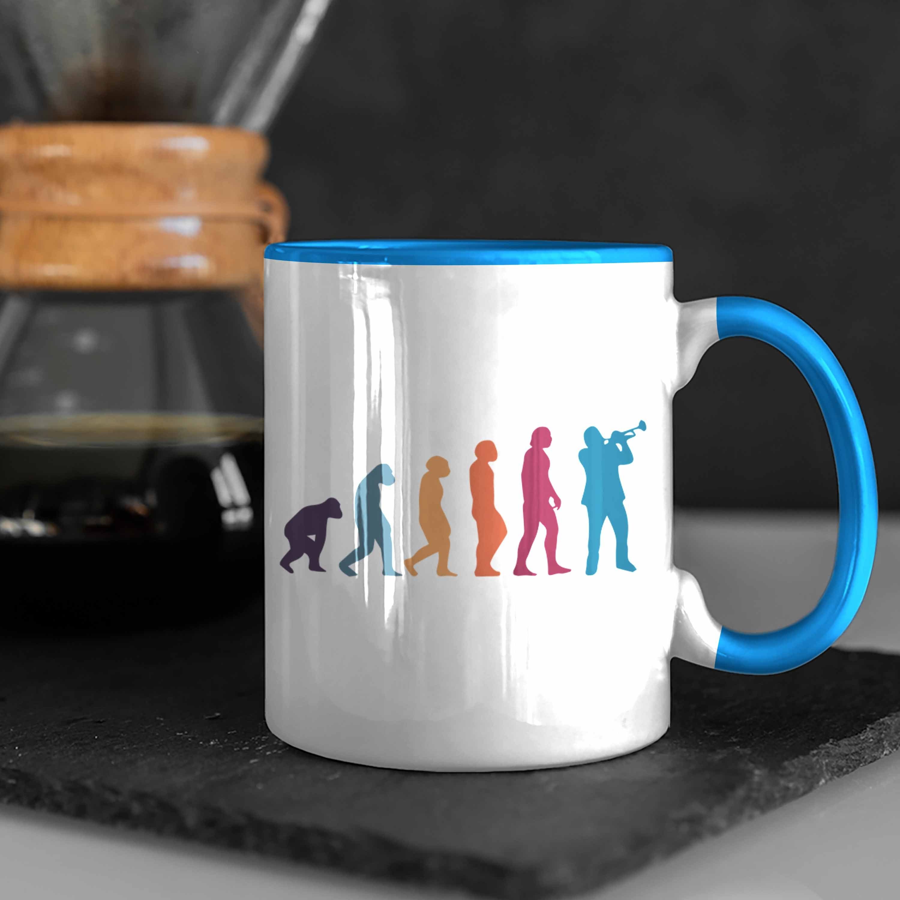 Kaffeebecher Posaune Tasse Evolution Posaunist Trendation Blau Geschenk Tasse Geschenkidee