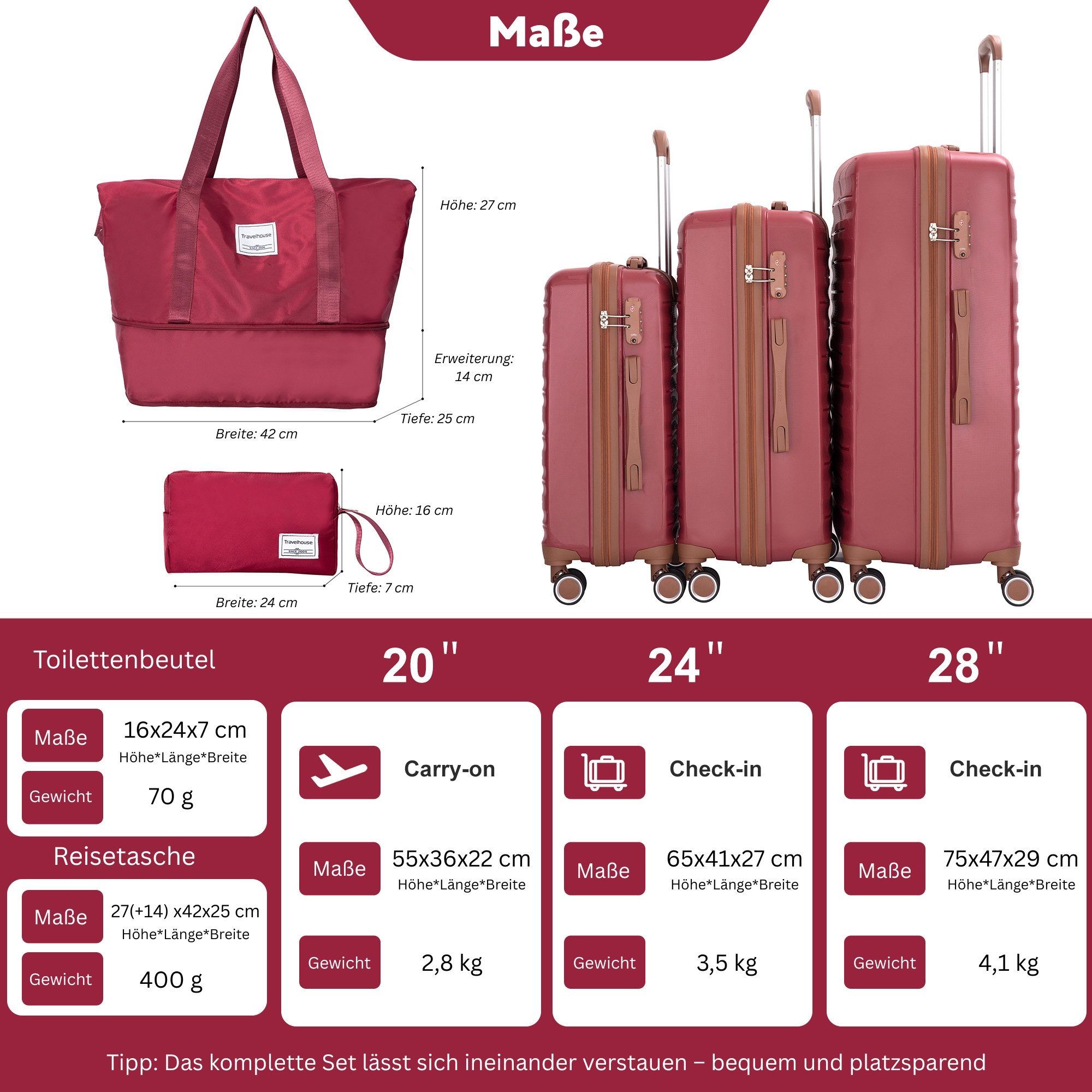 Travelhouse Trolleyset Ascona, 4 Rollen, (Spar-Set, 5 tlg., Hartschalen Tro günstig online kaufen