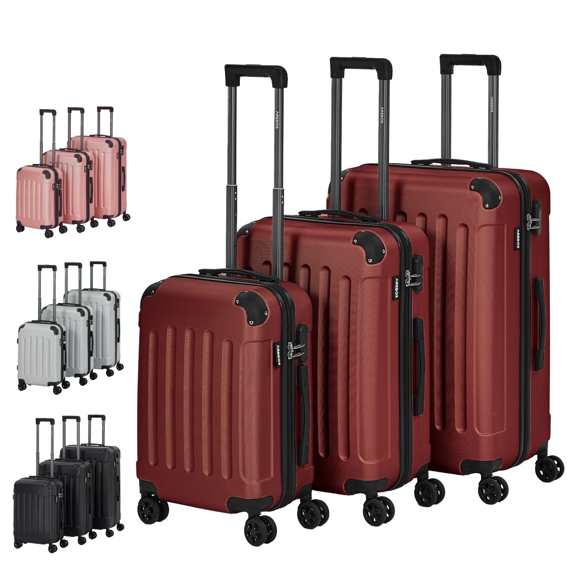 Arebos Koffer 3tlg. Hartschalenkofferset M-L-XL Schloss, 4 Rollen günstig online kaufen