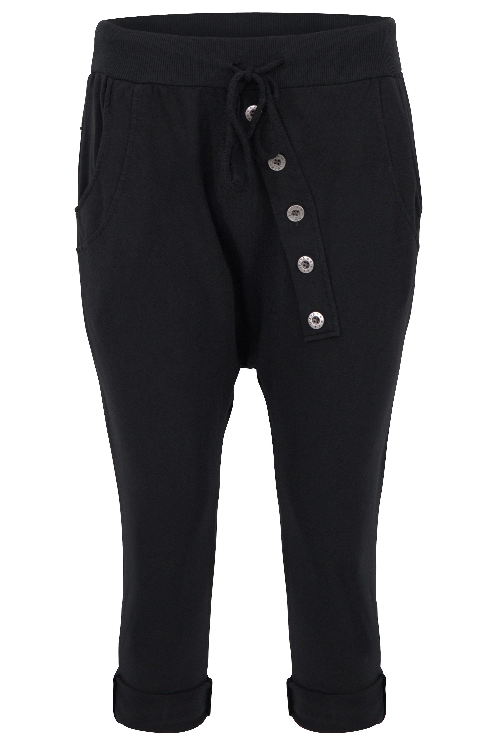 malito more than fashion Sweathose malito Damen kurze Hose mit Knopfleiste, Chino Hose in Unifarben, Sommer Sport Hose mit elastischem Jerseybund Einheitsgröße
