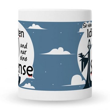 GRAVURZEILE Tasse mit Spruch - So viele Idioten und nur eine Sense, Farbe: Weiß