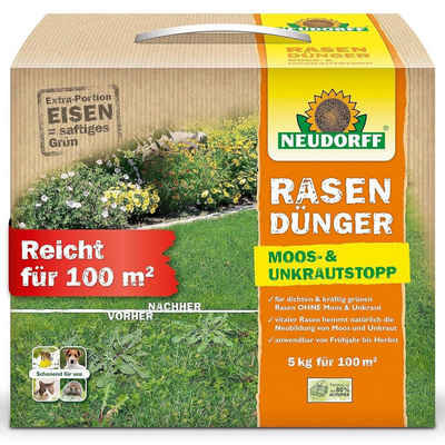 Neudorff Rasendünger RasenDünger Moos- & UnkrautStopp, 5 kg, Verdrängt dauerhaft Unkraut und Moos