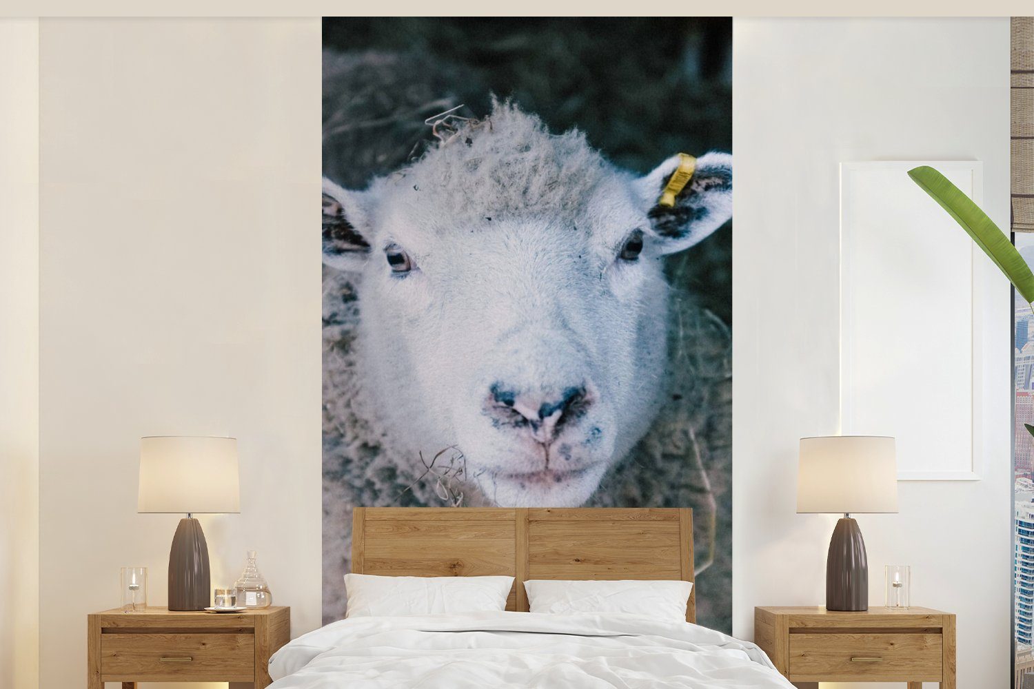 Tiere Schafe Rinder, - bedruckt, Wohnzimmer MuchoWow Fototapete Vliestapete St), Fototapete Küche, (2 Schlafzimmer Matt, - für