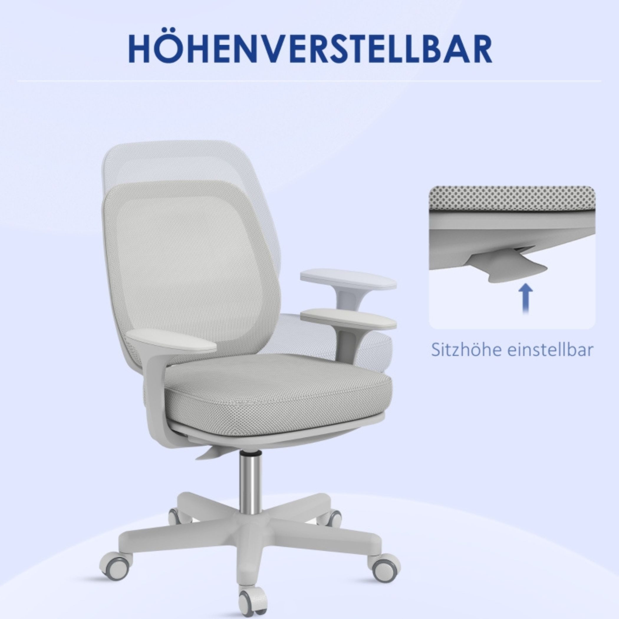 SeedWave Bürostuhl Bürostuhl, Ergonomisch Schreibtischstuhl mit Drehfunktion, Höhenverstellbar Computerstuhl für Home-Office, Polyester