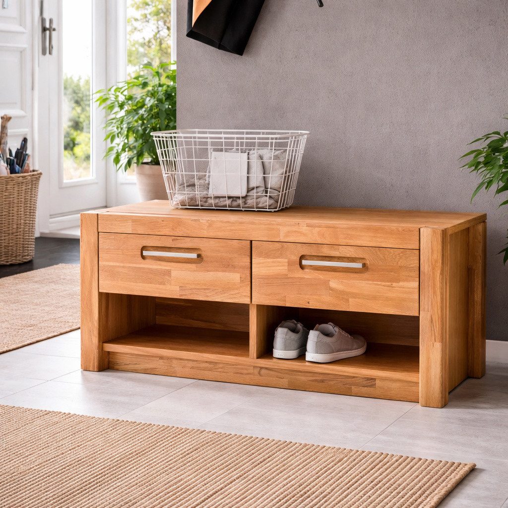 bv-vertrieb Garderobenschrank Garderobenbank Wildeiche 2 Schubkästen und 2 offenen Fächern #4058