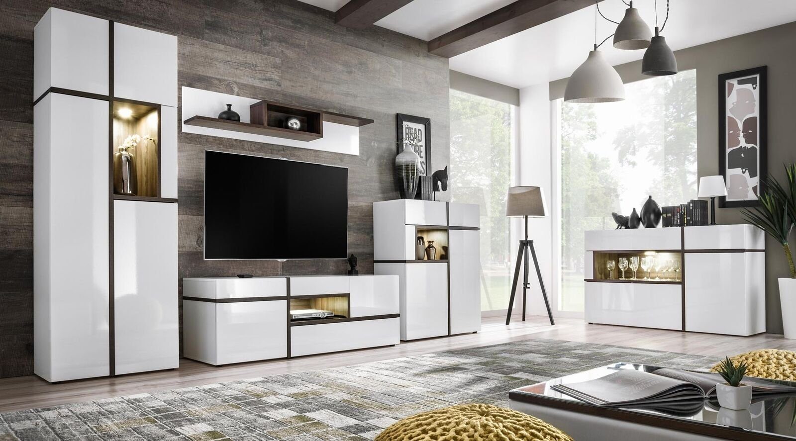 JVmoebel Wohnzimmer-Set Wohnzimmer TV-Ständer Möbel Holz Made Neu, Wohnwände in TV-Ständer/Regal/2x (5-St., Schrank/Kommode), Europa Modern Schrank