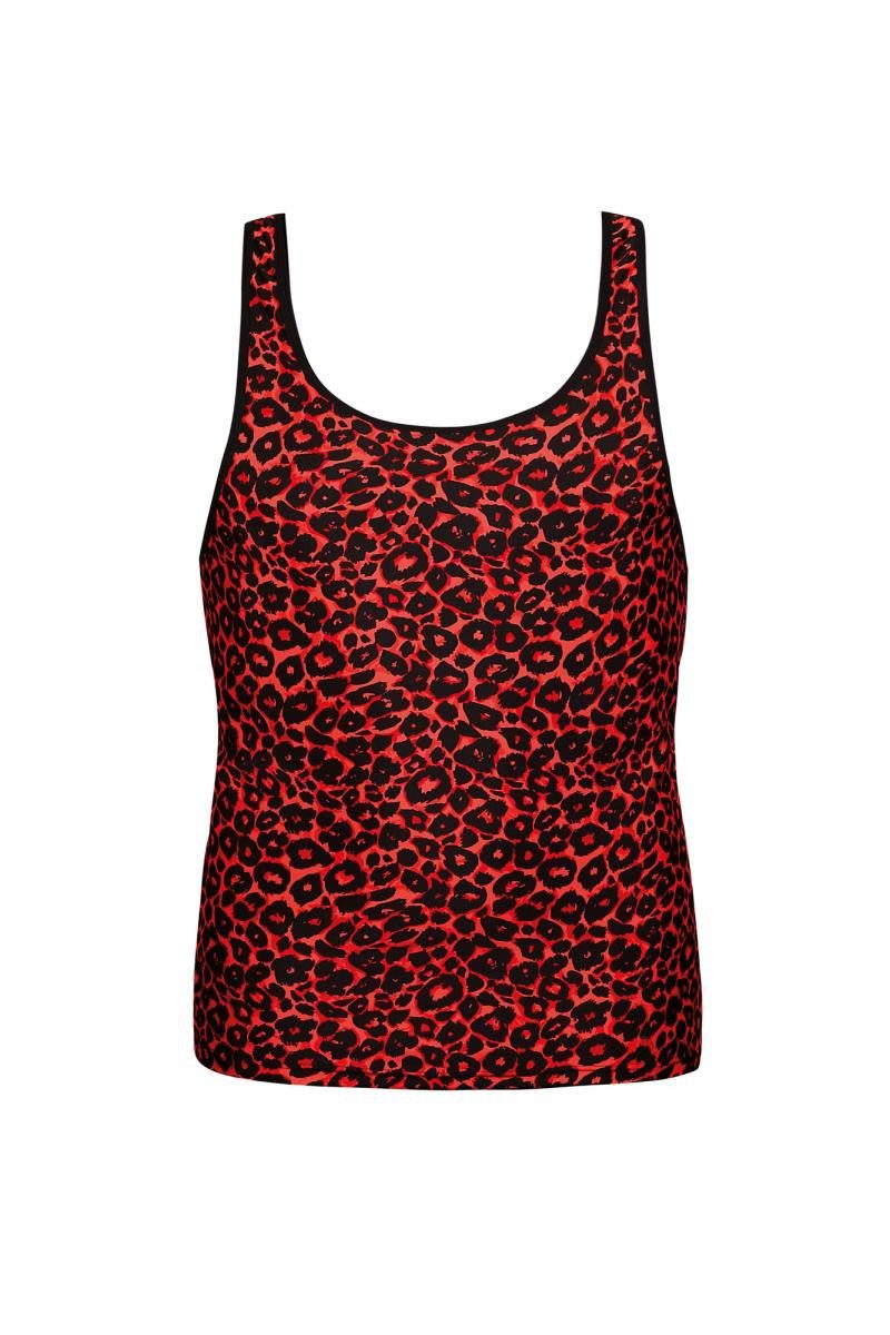 Anais for Men Unterhemd Herren Tank Top schwarz rot aus glattem, blickdichtem Stoff mit Animal