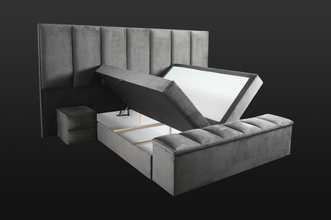 Made JVmoebel in Graues Doppelbett+2x 1x Schlafzimmermöbel 2x klassisches Nachttische), Nachttische Bett Schlafzimmer-Set Europa Design, (3-St., +