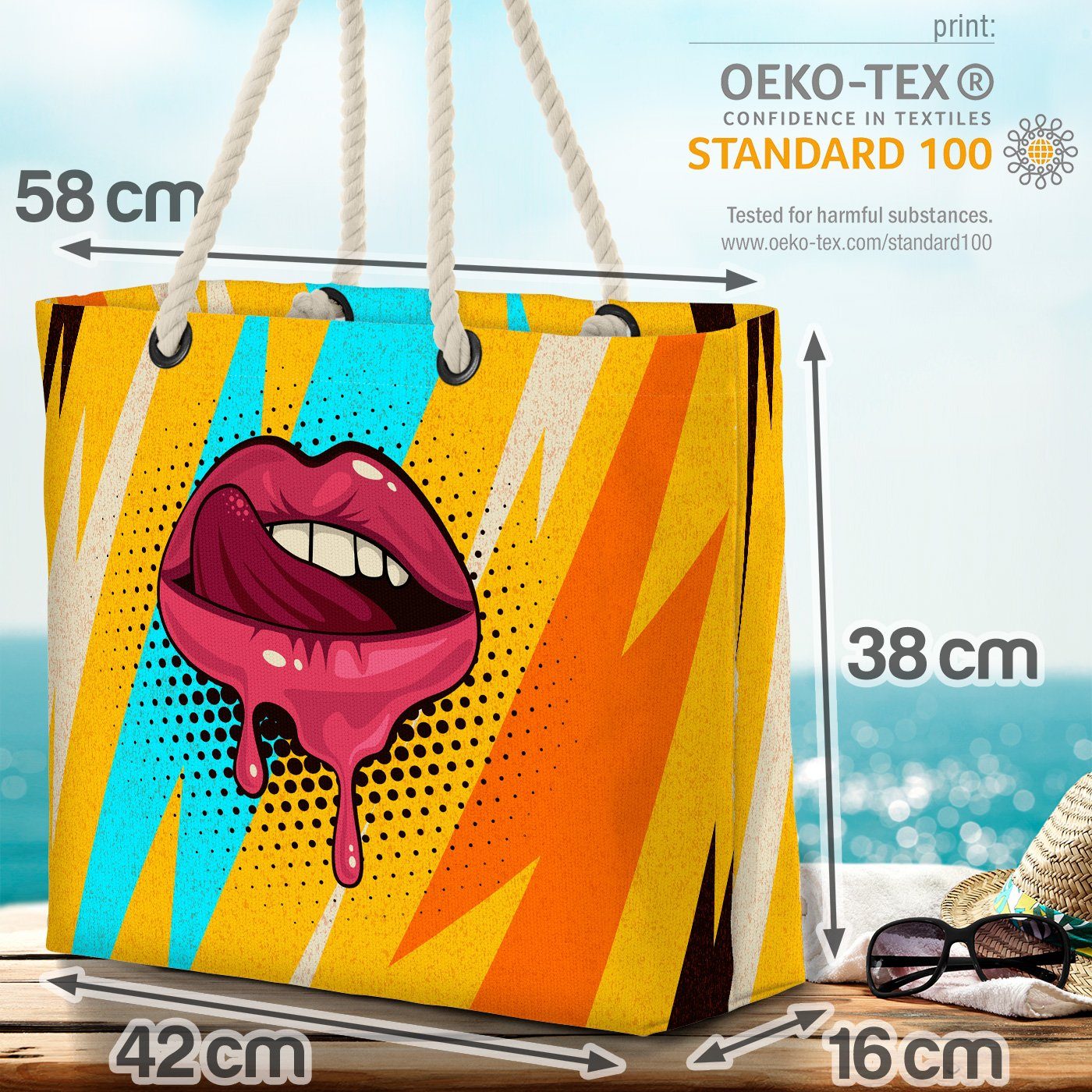 VOID Strandtasche (1-tlg), Pop Art Comic Kuss Retro Kunst Vi Mund Lippenstift Lippen Schmollmund