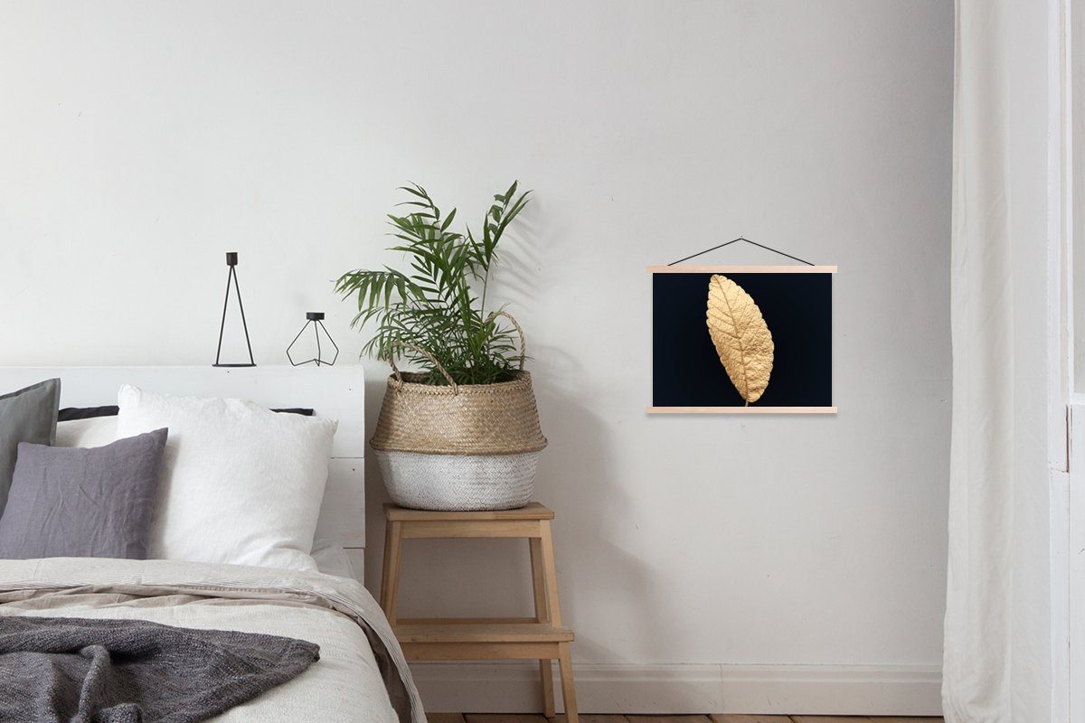 Textilposter Wohnzimmer, - (1 Poster Luxus, für Blätter - Gold Pflanzen Magnetisch braun Schwarz MuchoWow - Bilderleiste, und | braun St), Schwarz Posterleiste, -