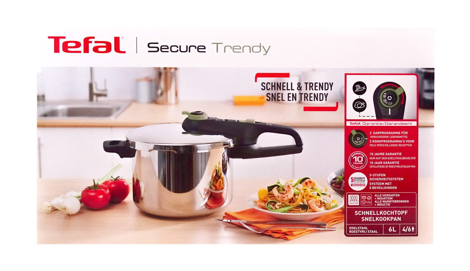 Tefal Schnellkochtopf P2580702 Secure Trendy 6 L Schnellkochtopf mit Dampfeinsatz