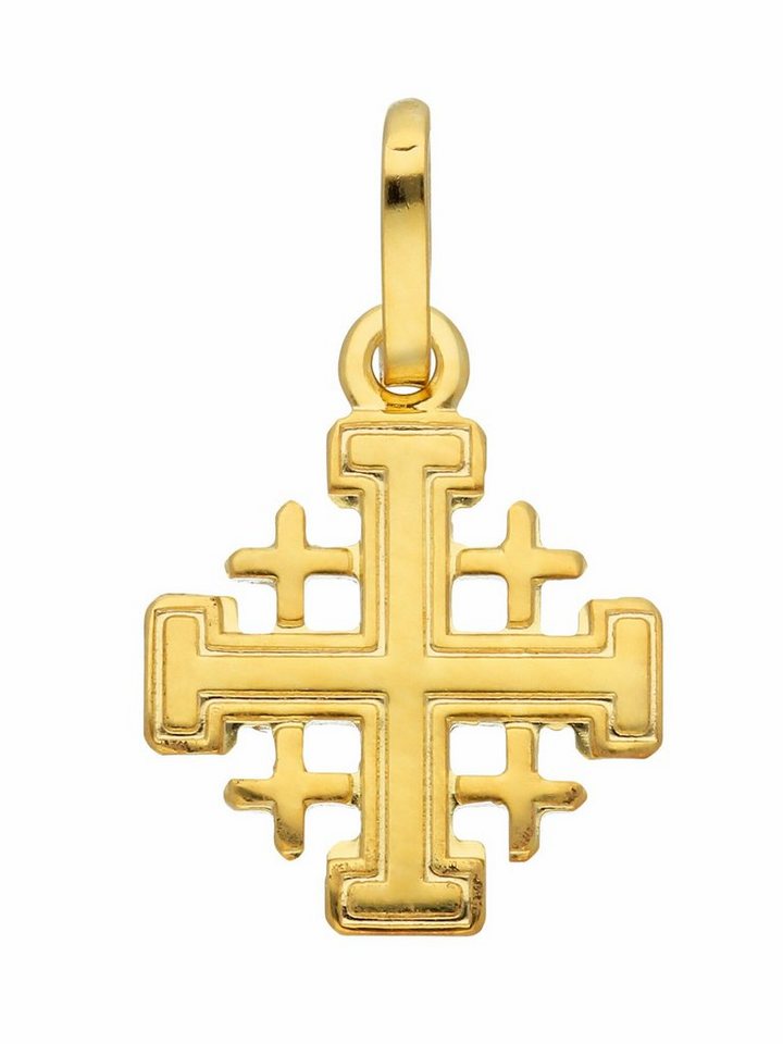 Adelia´s Kettenanhänger 585 Gold Kreuz Anhänger Jerusalem, Goldschmuck für  Damen & Herren