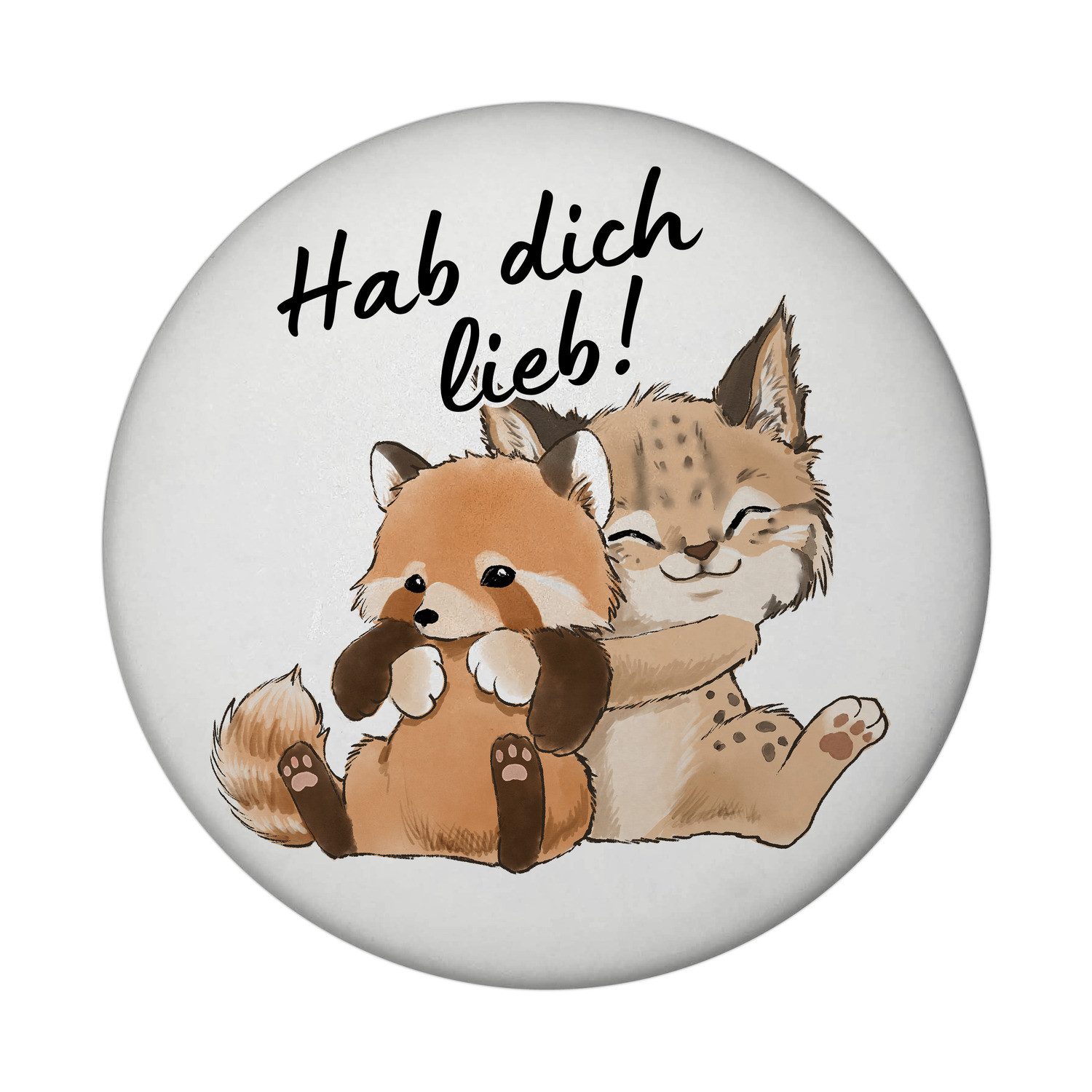 speecheese Magnet Luchs und Panda Magnet rund mit Spruch Hab dich lieb