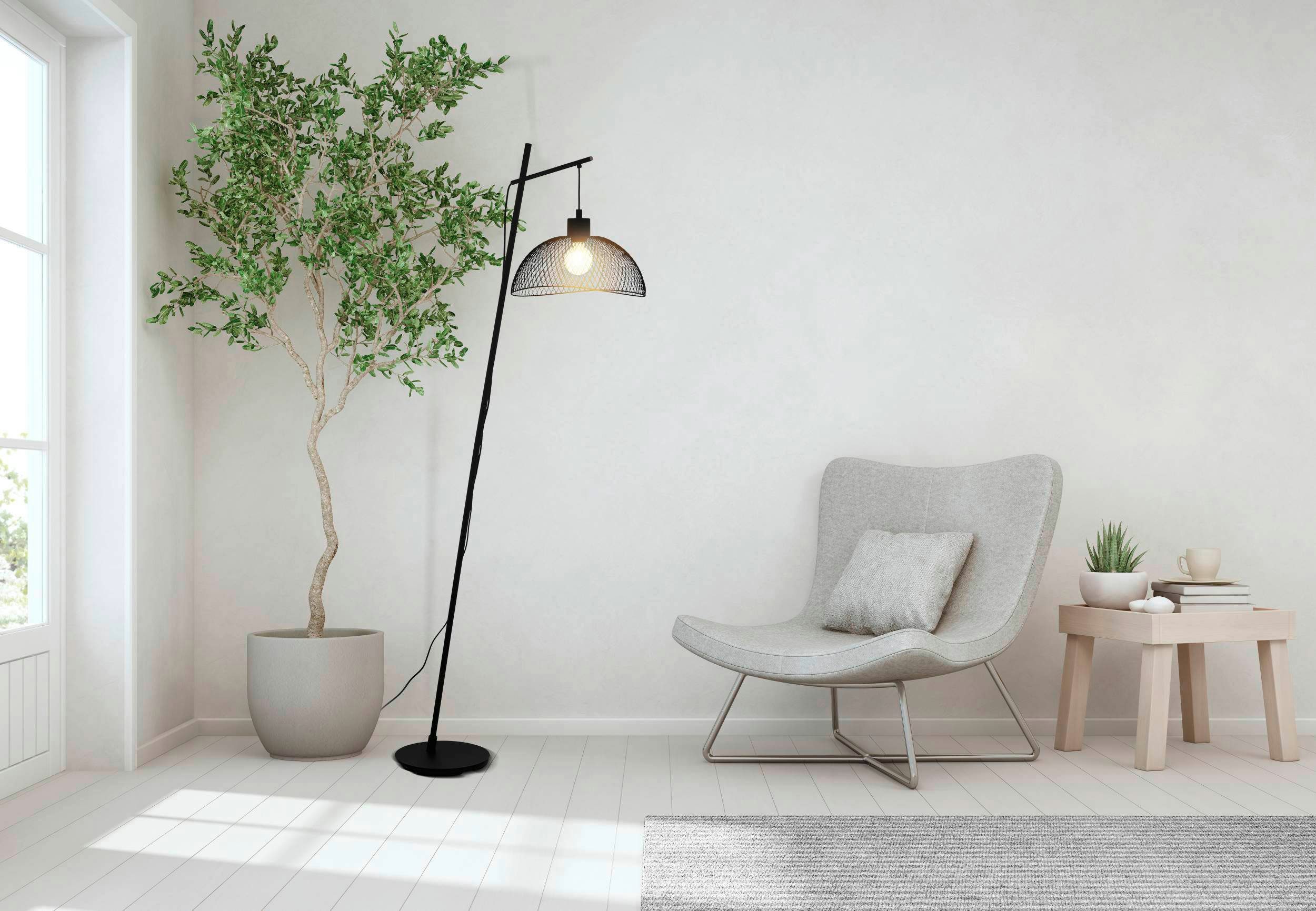 EGLO Stehlampe Pompeya, ohne Leuchtmittel, Metallkorb geflochten, Schwarz, Vintage, Hygge, Boho, 1-flammig