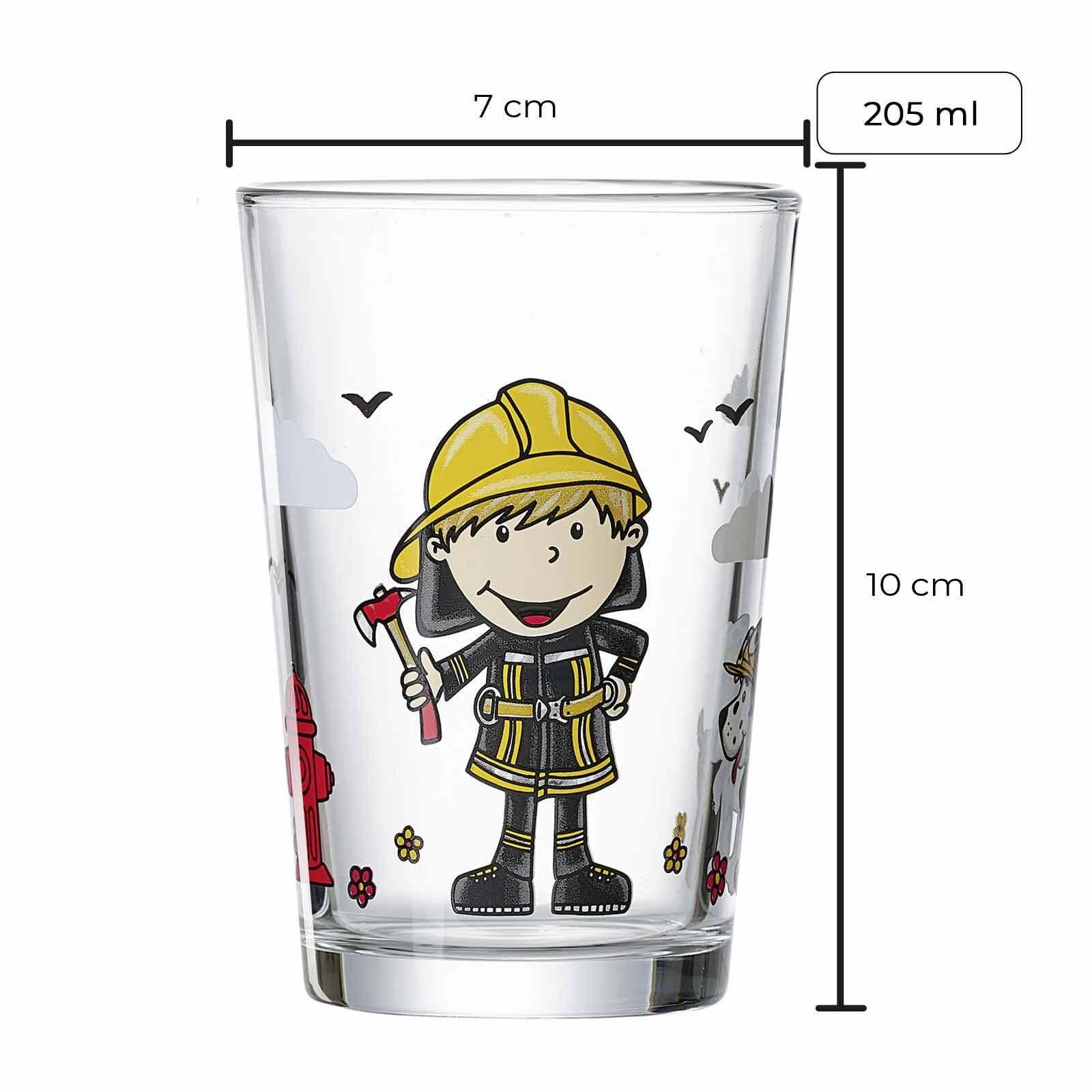 Ritzenhoff & Breker Kinderbecher Feuerwehrmann Bernie Kindergläser 205 ml 3er Set, 3-tlg., Glas