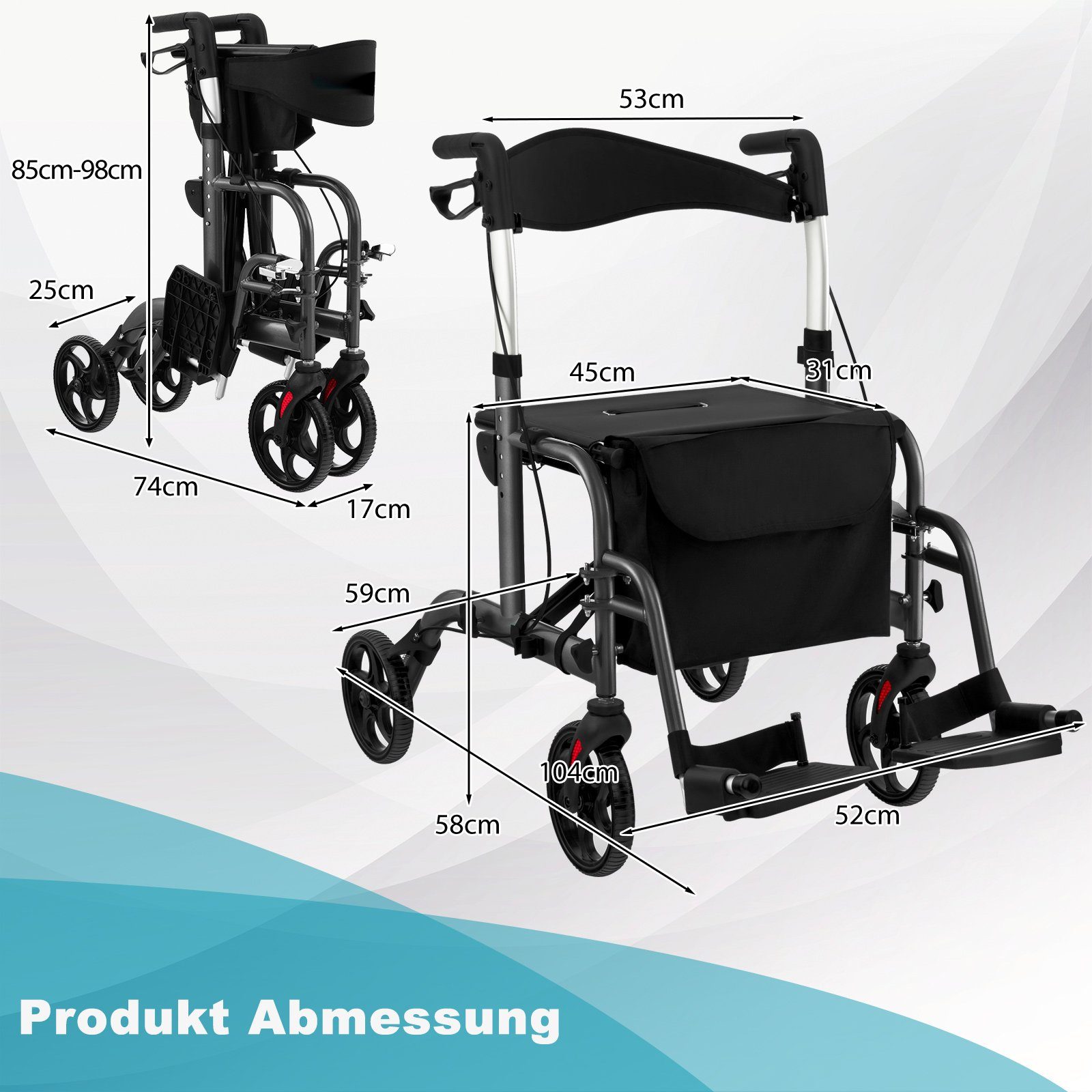 COSTWAY Gehstock, 6-fach höhenverstellbar, bis 136kg, mit Tasche & 2 Bremsen