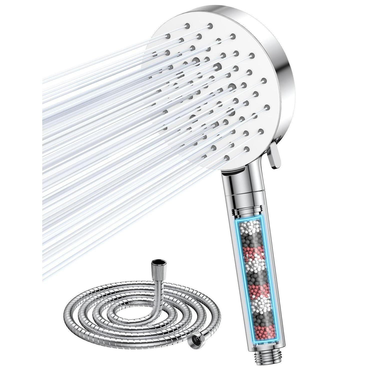 LuxusKollektion Handbrause Duschkopf Filter Hochdruck Handbrause 6 Weißer Duschkopf mit Schlauch