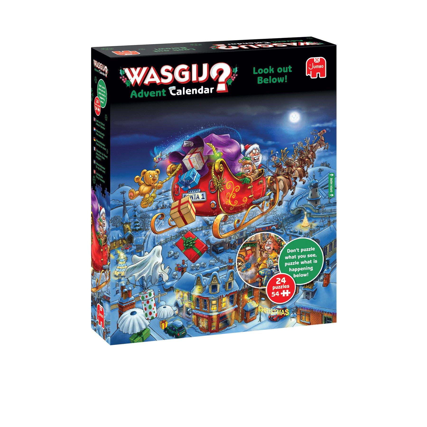 Jumbo Spiele Puzzle Wasgij Adventskalender Vorsicht da unten!, 54 Puzzleteile