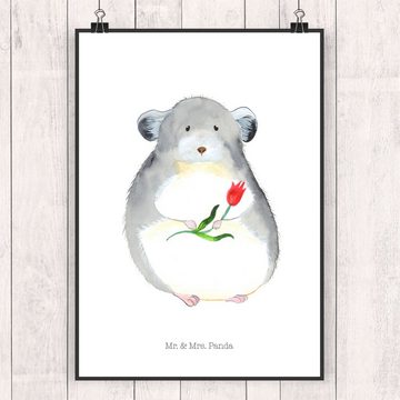 Mr. & Mrs. Panda Poster DIN A5 Chinchilla Blume - Weiß - Geschenk, lustige Sprüche, Glücklich, Chinchilla mit Blume (1 St), Breites Motivspektrum
