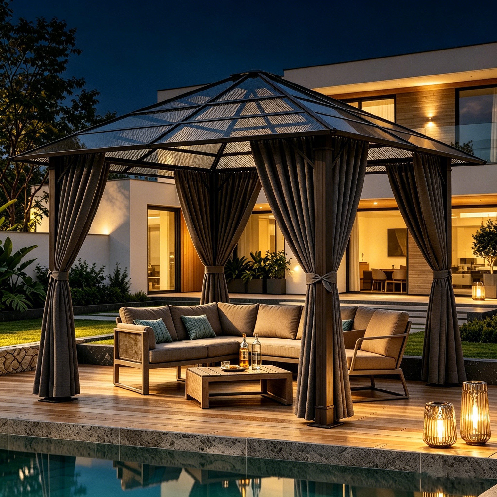 HOMALL Pavillon 300x300/300x400cm Gartenpavillon Verdickter Aluminium-Pavillon, (Mit 4 Seitenteilen 180G extra dickes Polyestergewebe Wasserdicht, rostfrei und UV-beständig)